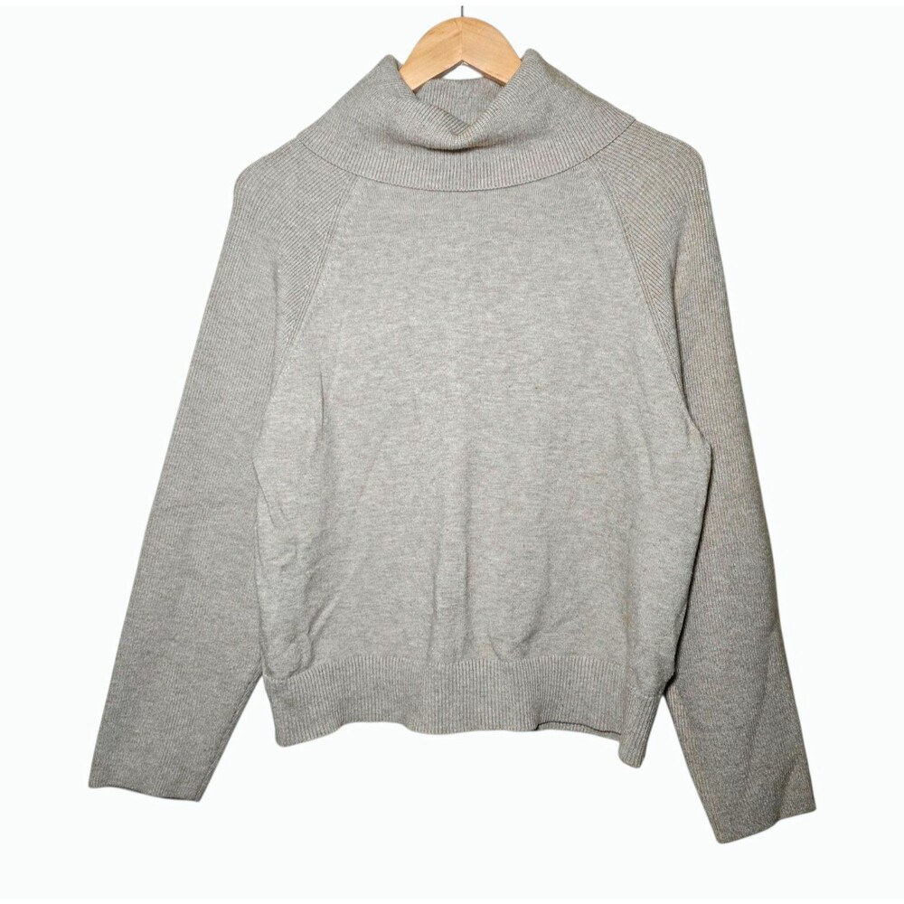 Stitches + Stripes Womens Large Beige Knit Cowl Neck Raglan Sweater Stretch Cozy